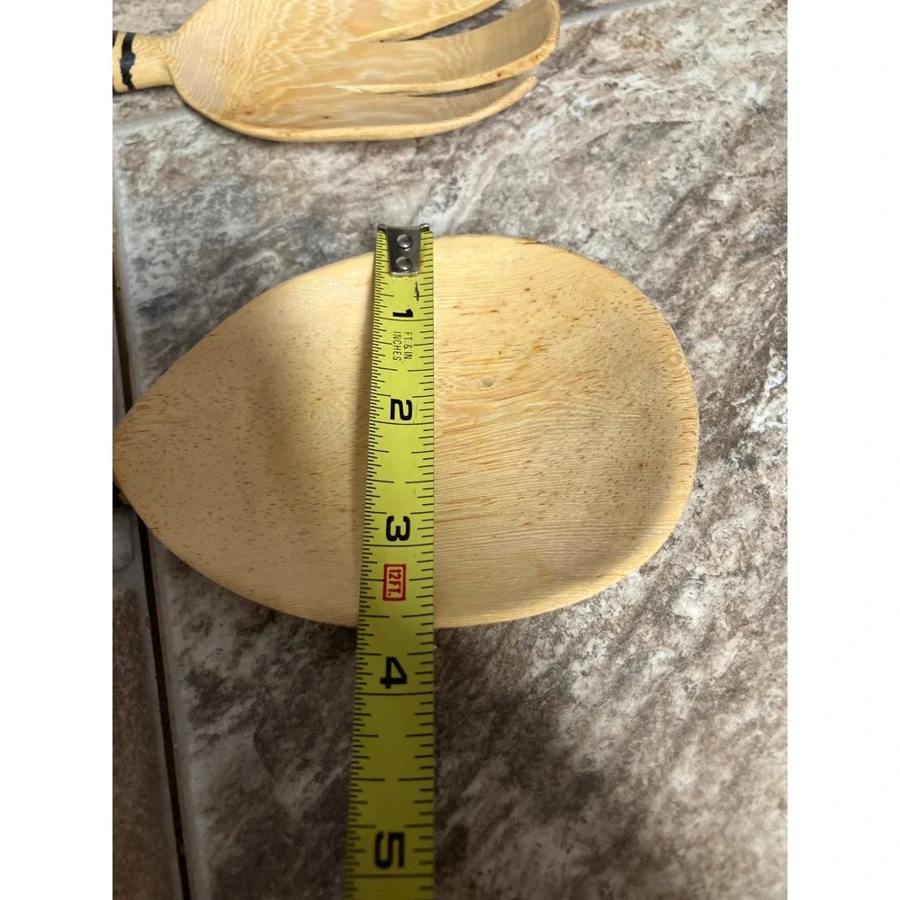 Hand Carved Wooden Zebra Salad Servers Spiral Handle Safari Decor 2pc Set 11.5in